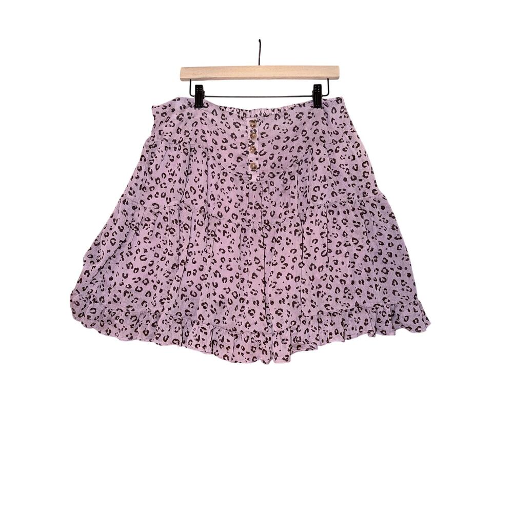 Hayden lavender purple leopard print tiered short skirt plus size 1XL flirty